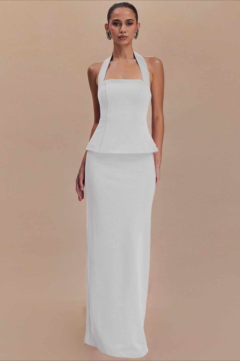 Solid Halter Backless Maxi Formal Dress