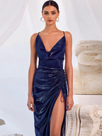 Julia Fashion - Sexy Pile Collar Halter Strap Women's Dress