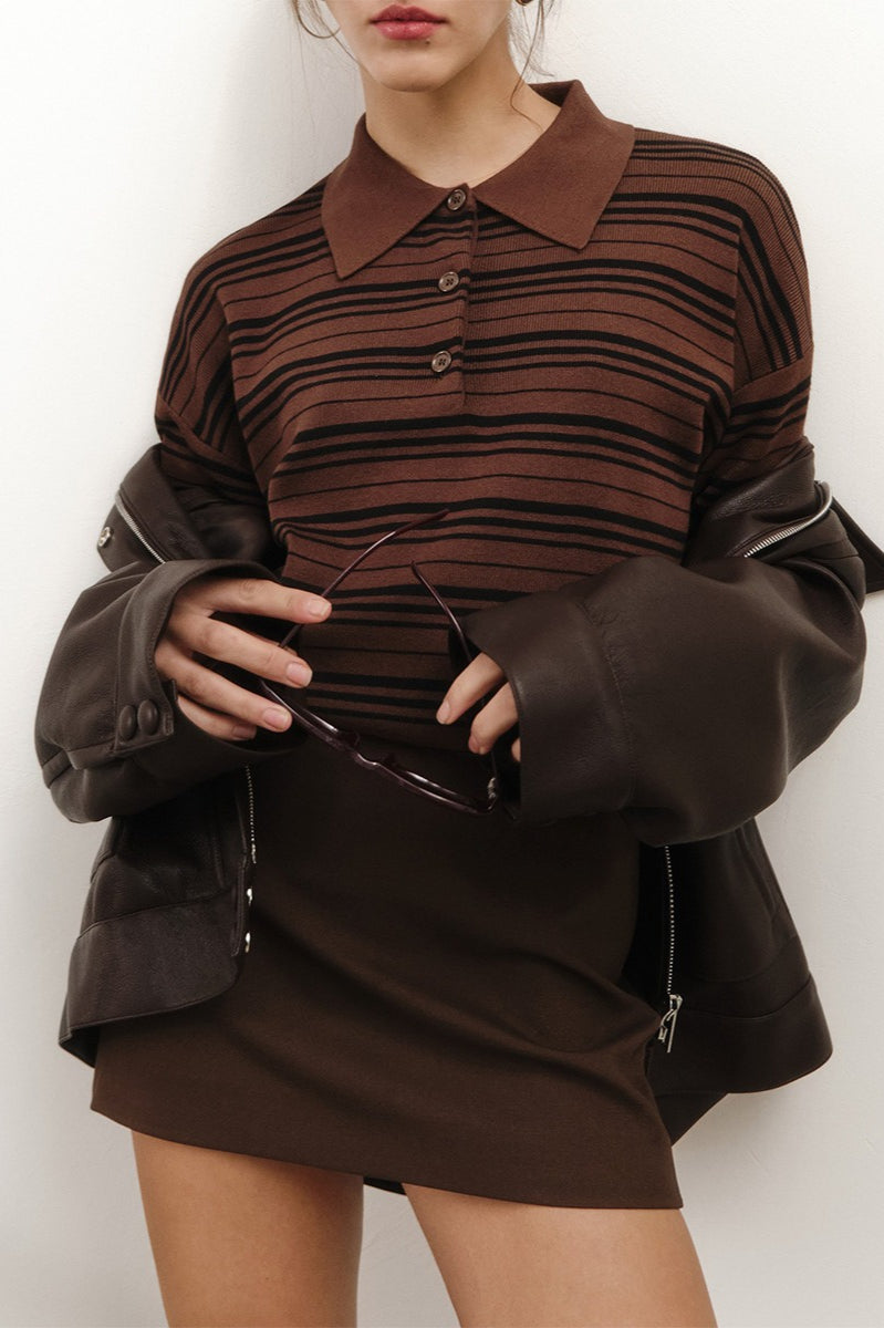 Vintage Striped Knit Polo Sweater