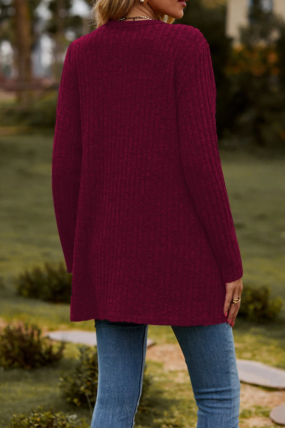 Brushed Ribbed Long Sleeve Cardigan