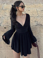 Effortless Plunge Graceful Skater Short Dress Black / S Dresses
