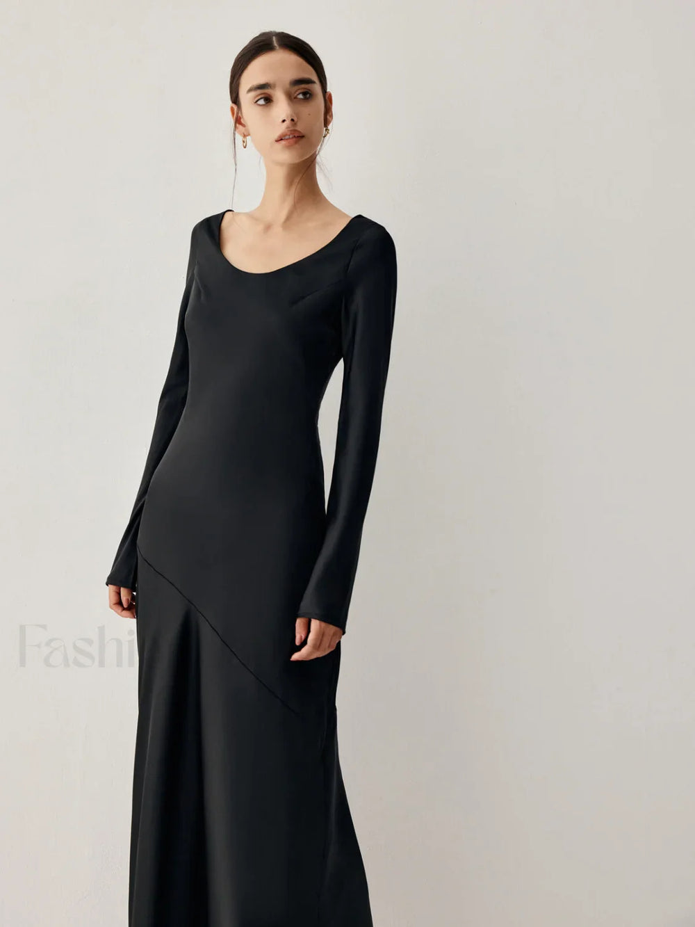 Effortless Satin Long Trendy Sleeve Long Dress Black / S Dresses