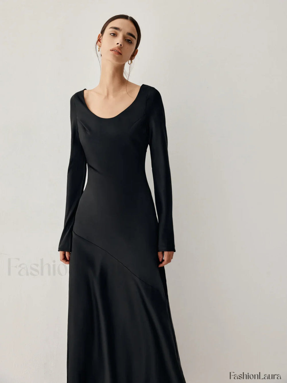 Effortless Satin Long Trendy Sleeve Long Dress Dresses