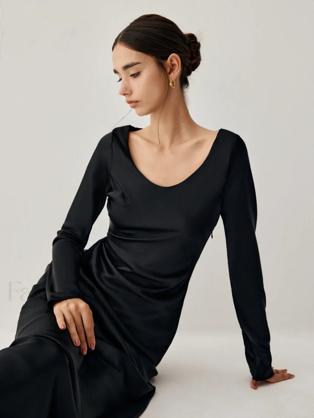 Effortless Satin Long Trendy Sleeve Long Dress Dresses