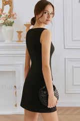 Elegant Button Front Waist Cinched Sleeveless Work Dress