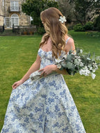 Elegant Floral Print Spaghetti Strap A Line Floral Dress