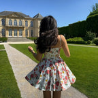 Elegant Floral Print Tulle Floral Dress