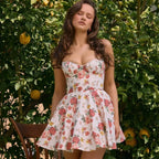 Elegant Floral Print Tulle Floral Dress Pink / XS