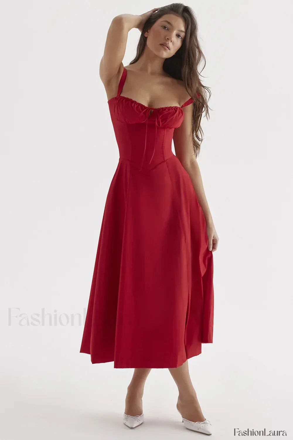 Elegant Floral Side Split Floral Dress Red / S