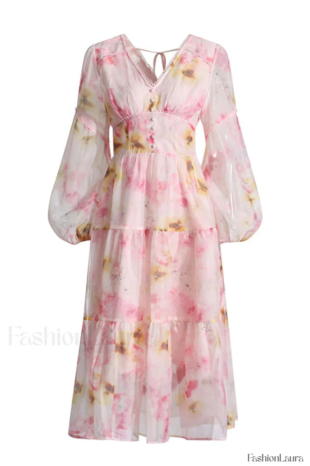 Elegant Floral Stylish Tea Dress S / Pink Floral