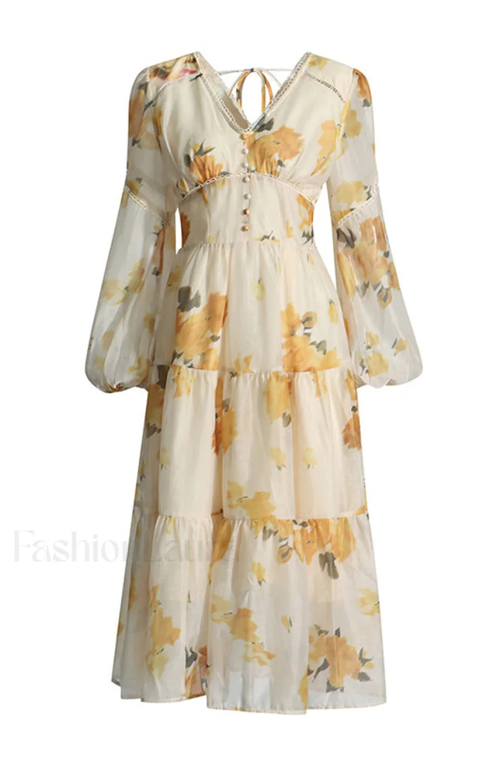 Elegant Floral Stylish Tea Dress S / Yellow Floral