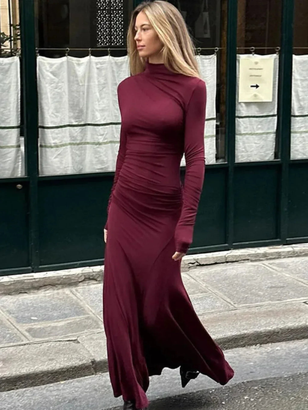 Elegant Full Sleeve A Line Christmas Party Dress Christmas