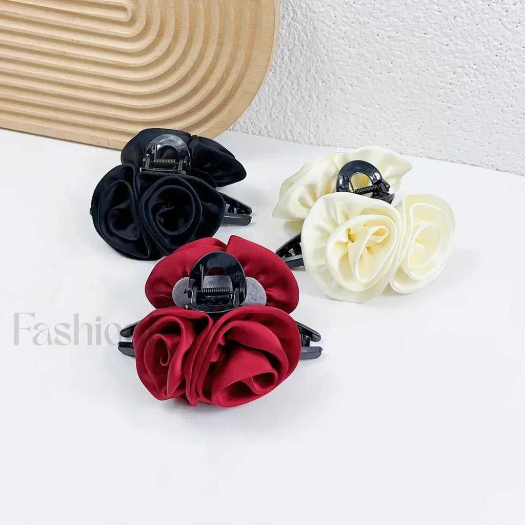Elegant High Grade Satin Rose Large Christmas Hair Accessory