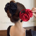 Elegant High Grade Satin Rose Large Christmas Hair Accessory