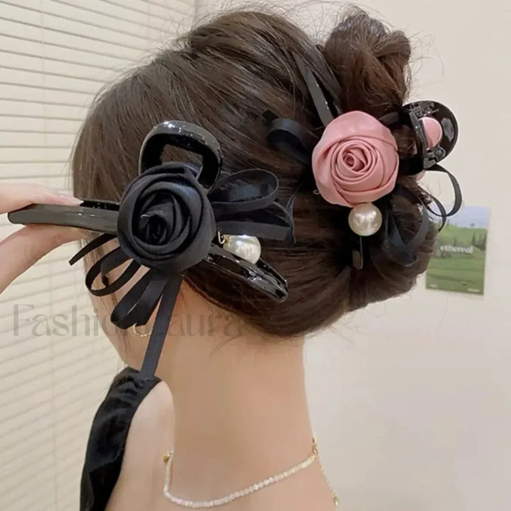 Elegant High Grade Satin Rose Large Christmas Hair Accessory