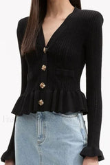 Elegant Lotus Leaf Hem Knit Cardigan