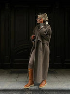 Elegant Patchwork Lapel Long Sleeve Woolen Overcoats