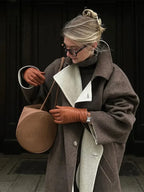 Elegant Patchwork Lapel Long Sleeve Woolen Overcoats