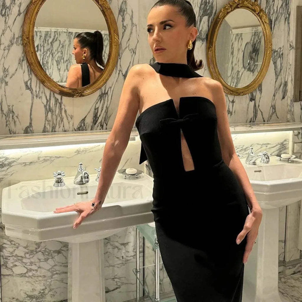 Elegant Red Maxi Dress for Christmas Party Streetwear Black / S Christmas