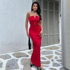 Elegant Red Maxi Dress for Christmas Party Streetwear Red / S Christmas