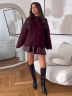 Elegant Red Round Neck Knitted Pullover For Women Fashion Long Sleeves Sweater Sweaters L