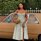 Elegant Summer Corset Floral Dress blue / XS