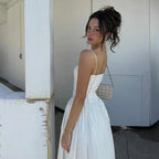 Elegant White Hollow Out Floral Dress WHITE / XS