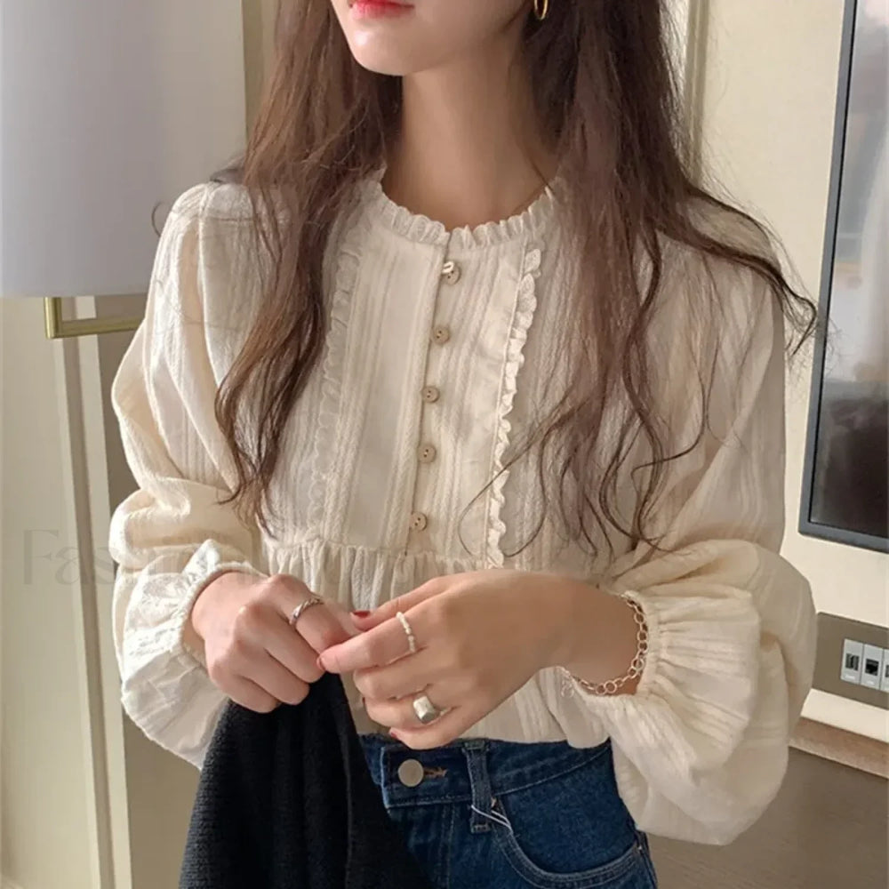 Elegant White Retro Office Pullover Street Blouse WHITE / S