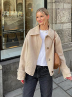 Elegant Women’s Short Woolen Coat Loose Lapel Single Breasted Long Sleeve Overcoats