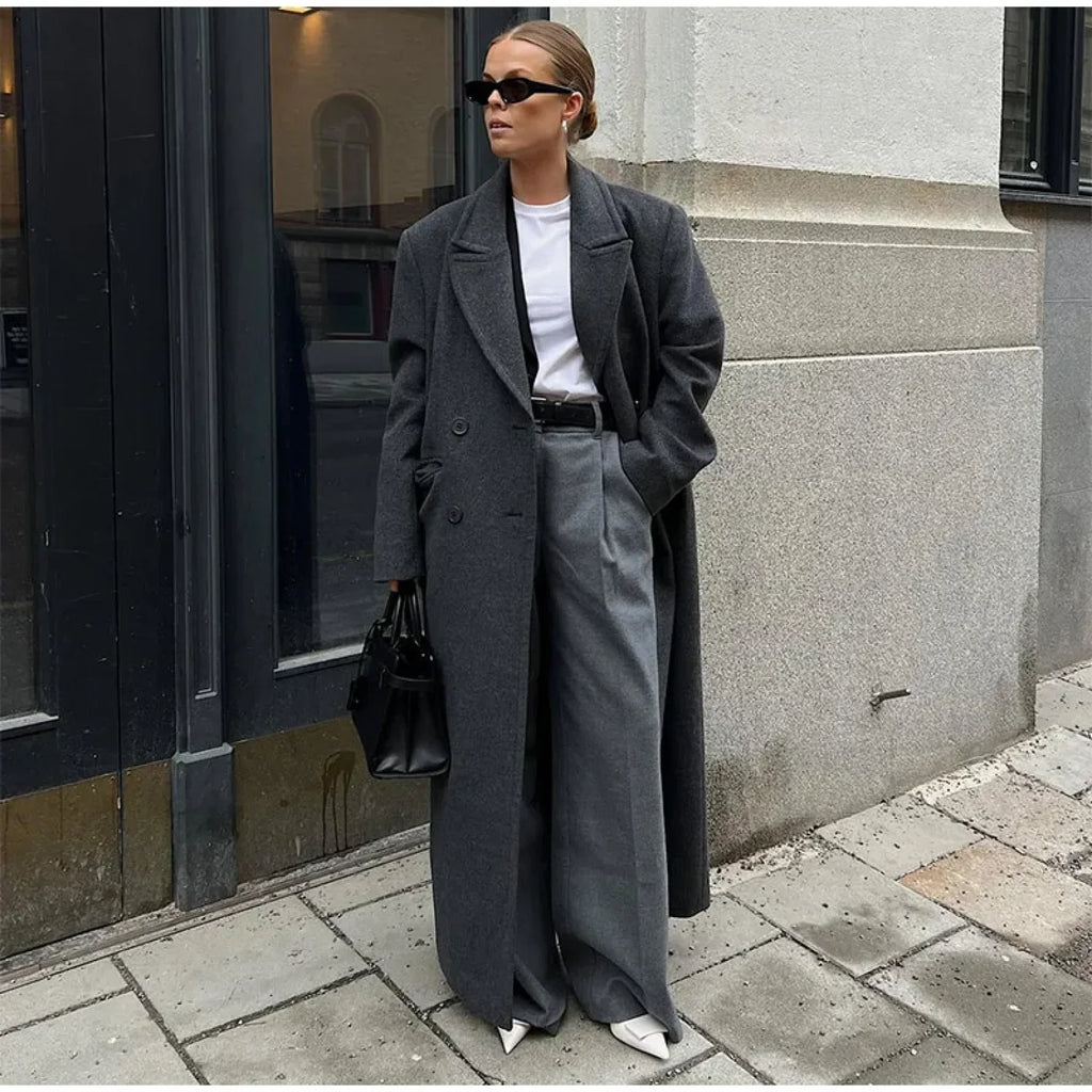 Elegant Women’s Woolen Overcoat Double Breasted Overcoats A long overcoat / S