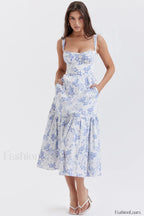 Elia Floral Stylish Midi Sundress S / Blue Print