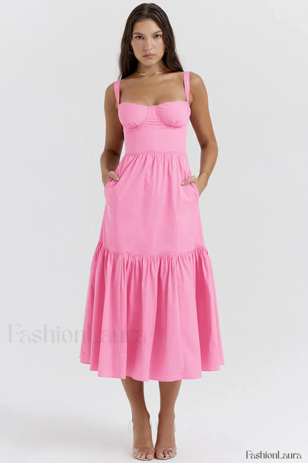 Elia Floral Stylish Midi Sundress S / Pink