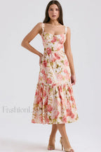 Elia Floral Stylish Midi Sundress S / Pink Peony Print