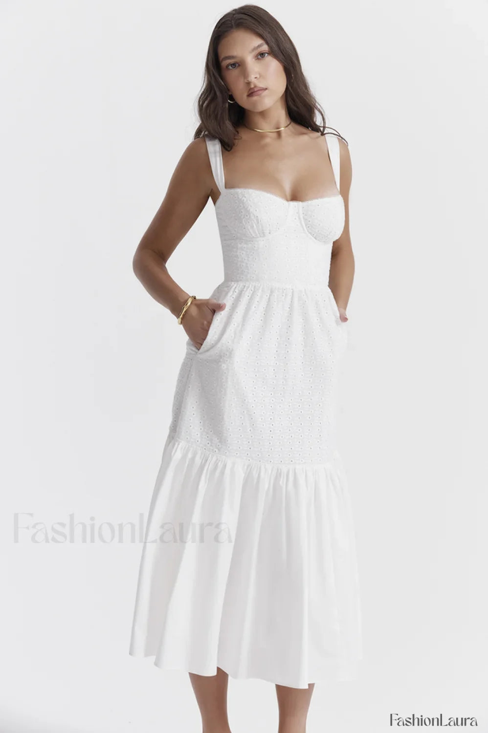 Elia White Broderie Charming Anglaise Midi Dress