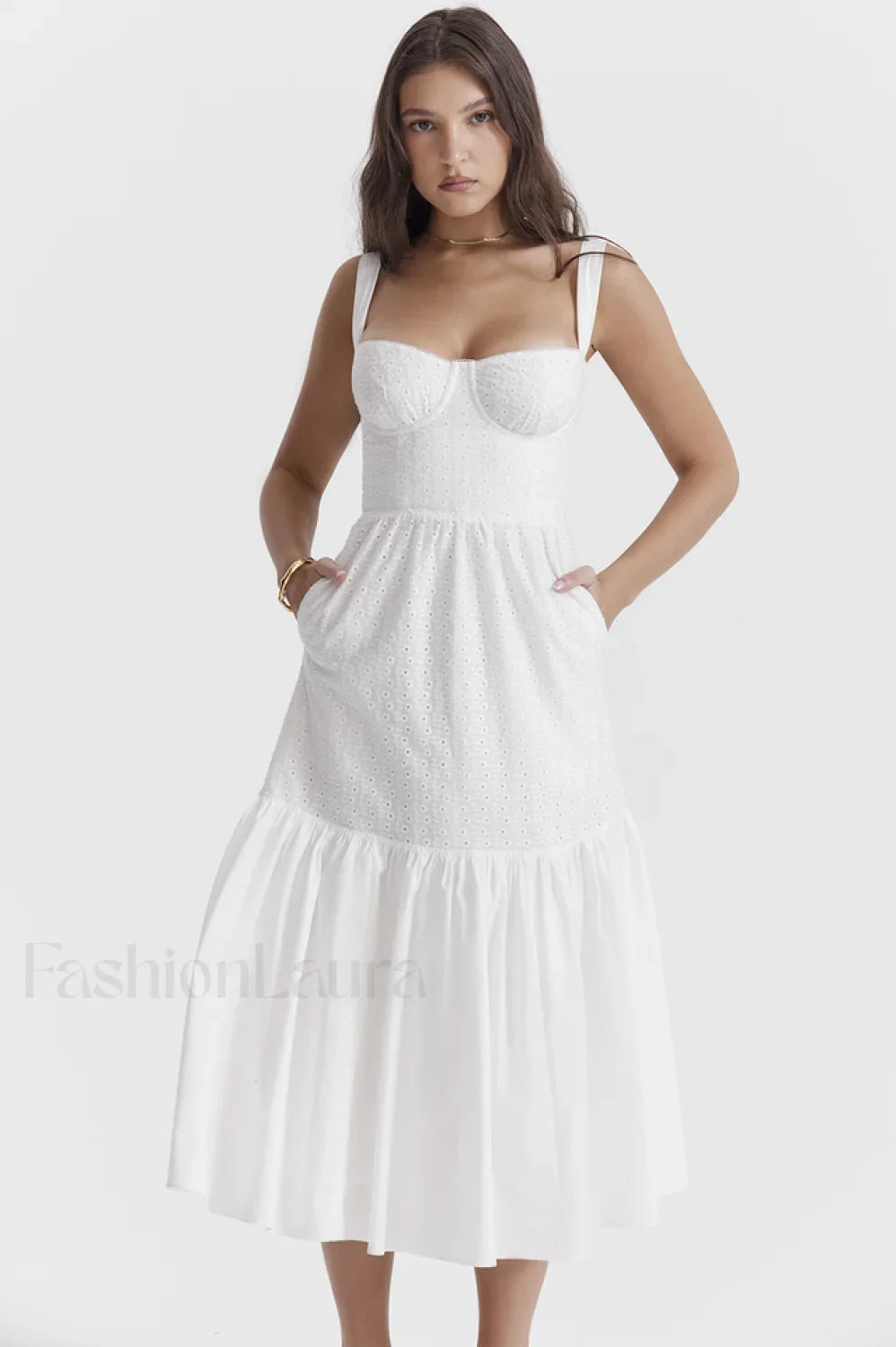 Elia White Broderie Charming Anglaise Midi Dress