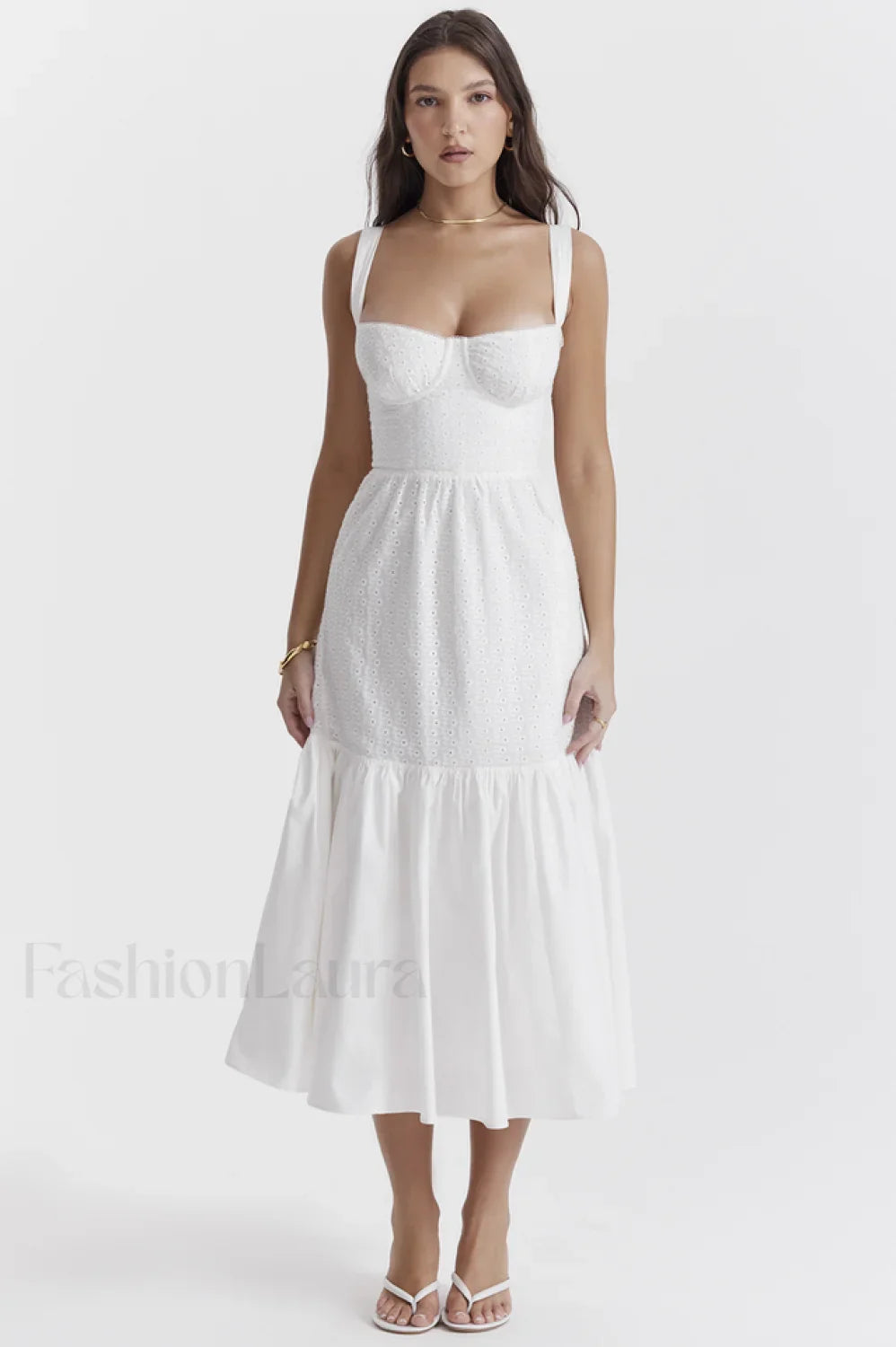 Elia White Broderie Charming Anglaise Midi Dress XS / White