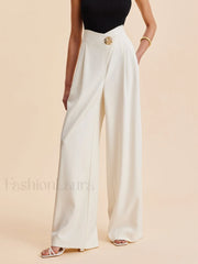 Embellished High Waist Wide Leg Pants Apricot / XS Pants