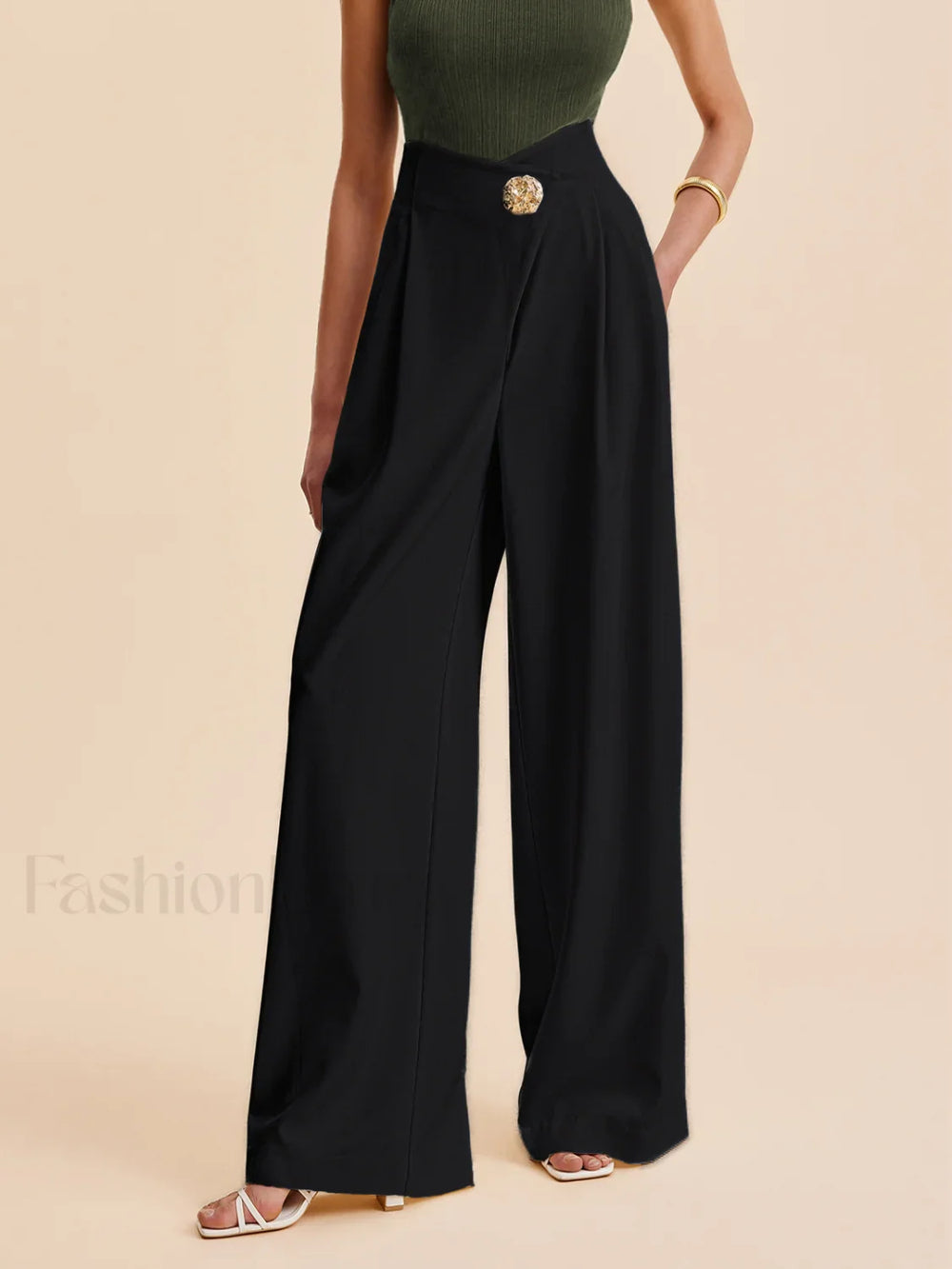Embellished High Waist Wide Leg Pants Black / XS Pants