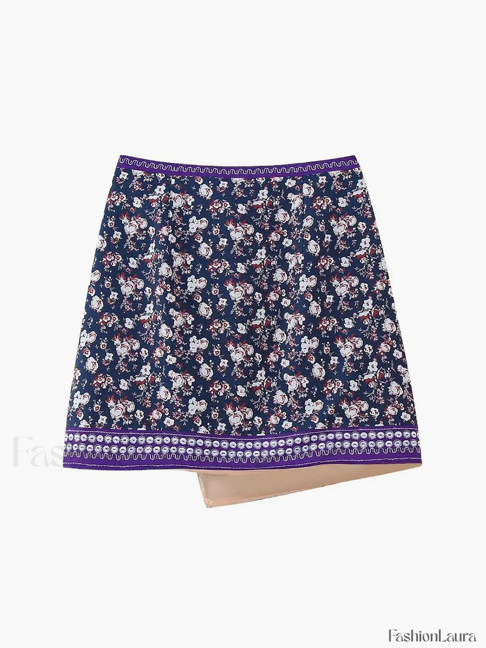 Embroidered Asymmetric Graceful Floral Mini Skirt Skirts