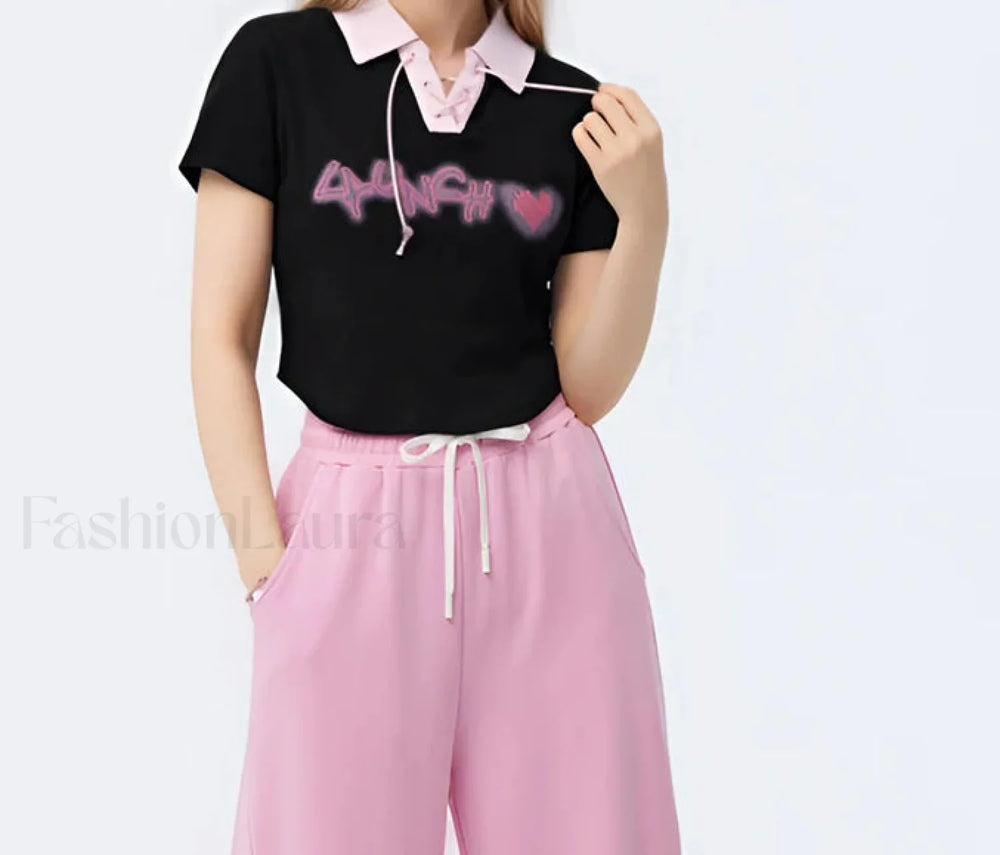 Embroidered Contrast Polo Cotton T Shirt