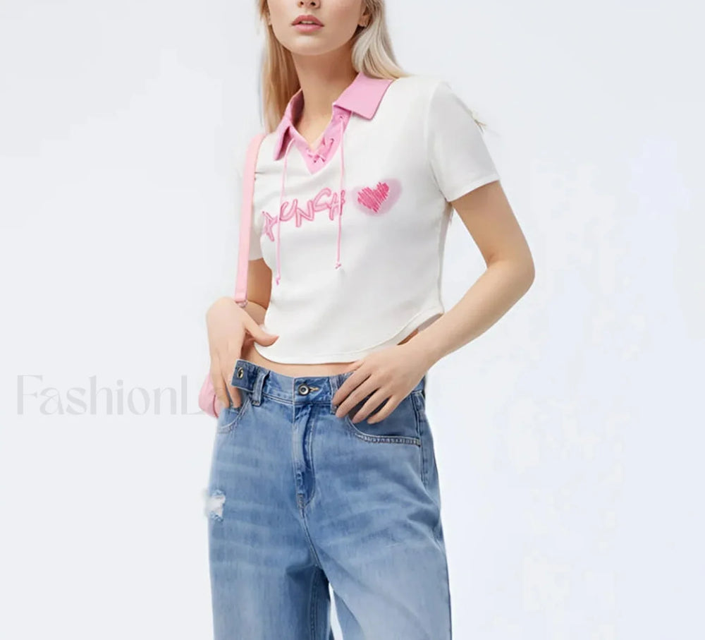 Embroidered Contrast Polo Cotton T Shirt White / S