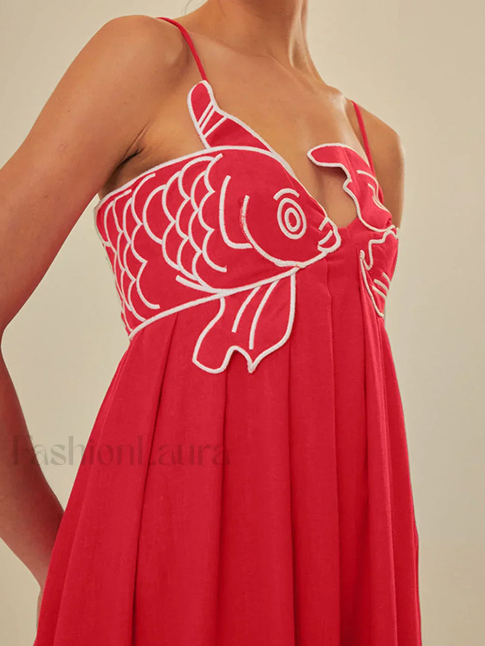 Embroidered Fish Semi Sheer Cami Dress Dresses