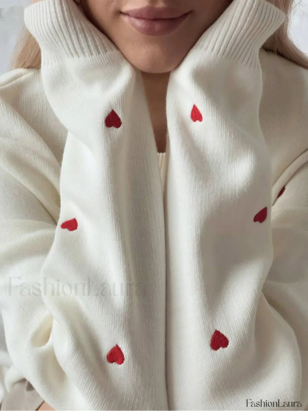 Embroidered Heart Graceful Oversized Knit Sweater Sweaters L