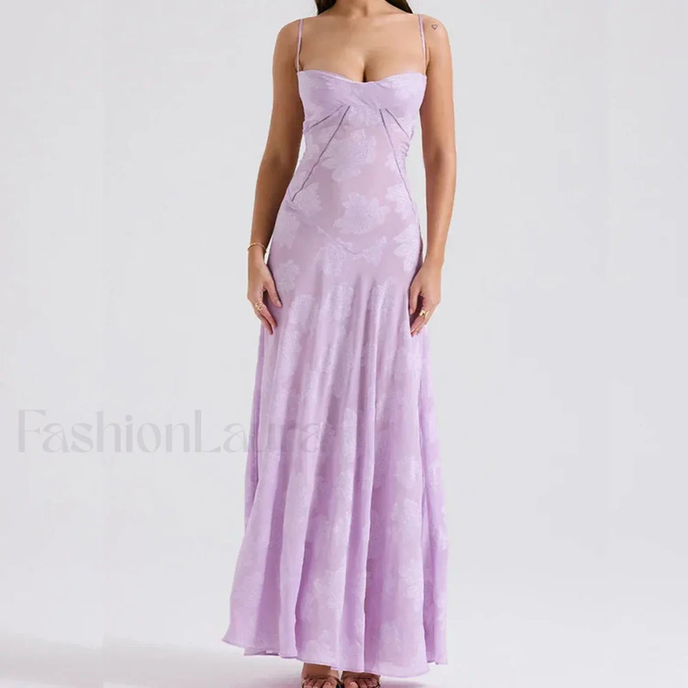 Embroidered Lace Off Shoulder Maxi Dress 05 Purple / XS