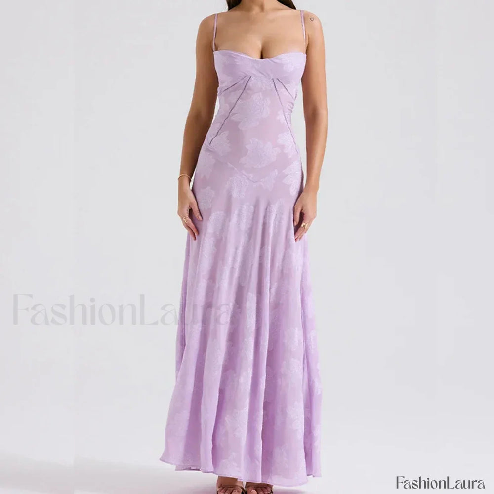 Embroidered Lace Off Shoulder Maxi Dress 05 Purple / XS