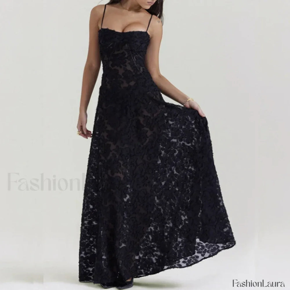 Embroidered Lace Off Shoulder Maxi Dress