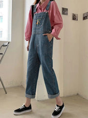 Embroidered Pocket Denim Overall Jeans Overall