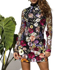 Embroidered Slimming Lace Three Dimensional Flower Mini Floral Dress