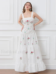 Embroidered Square Neck Boho Dress