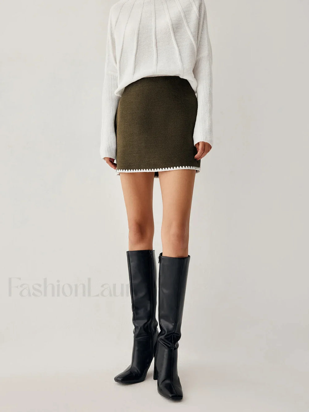 Embroidered Trim Graceful Mini Skirt ArmyGreen / XS Skirts